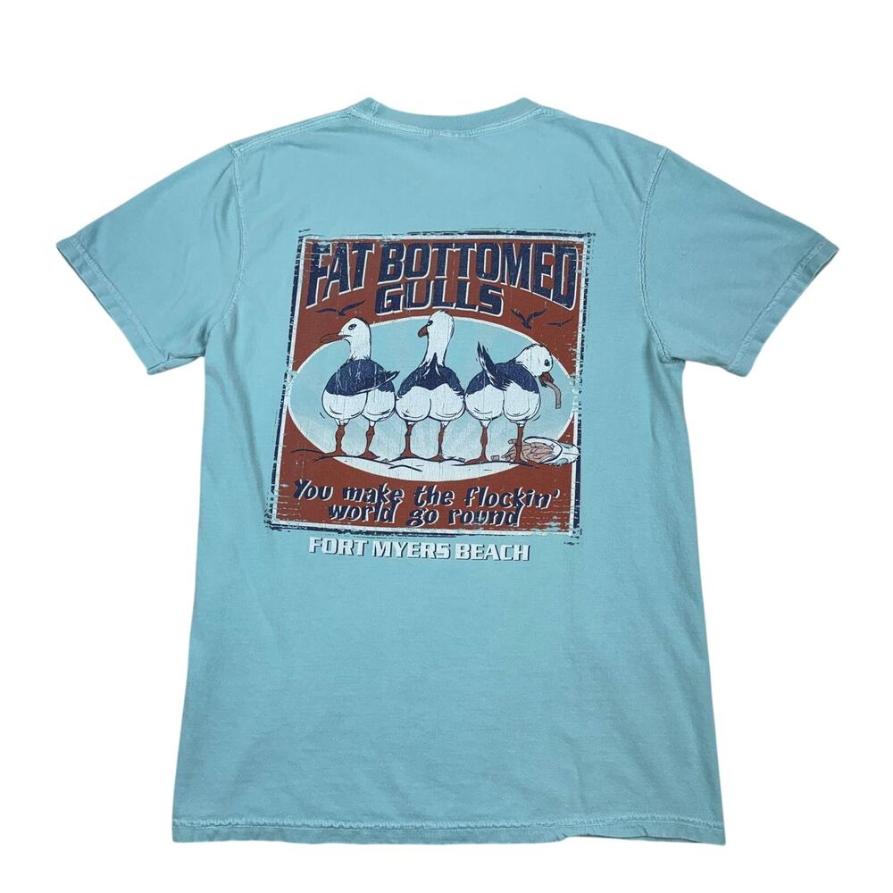 Big Dicks Salty Seaman Fat Bottomed Gulls T-Shirt Aqua Blue Fort Myers Beach S
